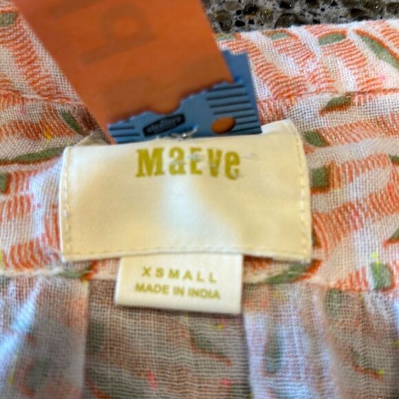 Maeve Anthropolgie Lena yarn dyed orange tunic top shirt XS button front - Picture 9 of 14